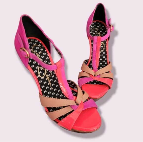 Jessica Simpson pink orange high heels leather & suede stiletto size 5 - Picture 5 of 11